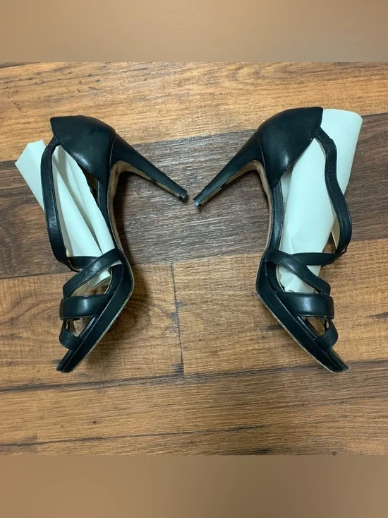 Cole Haan Nike Air Black Leather Strappy Open Toe Heels Size 10B Buckle Sandals - Picture 2 of 7